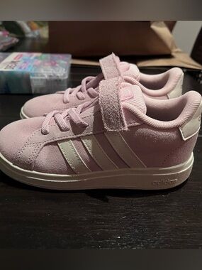 Adidas Grand Court Pink Suede Toddler Shoes